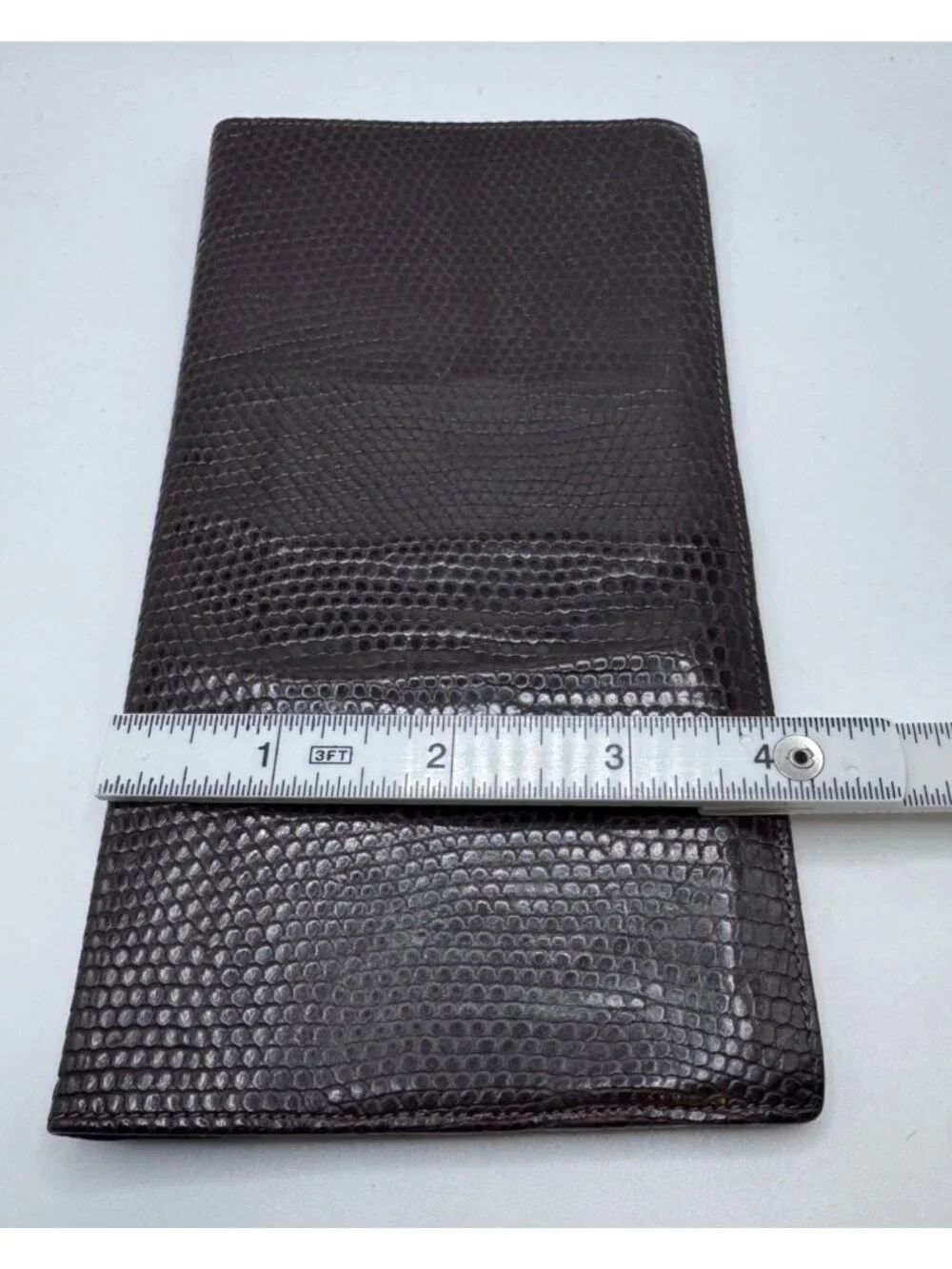 Tiffany & Co Embossed Brown Leather Slim Wallet Checkbook Cover Card Holder